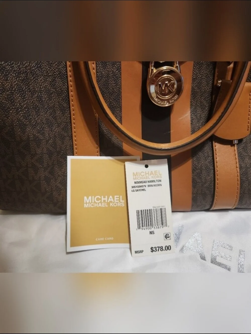 Michael Kors Brown and Tan Monogram Bag with Gold Hardware